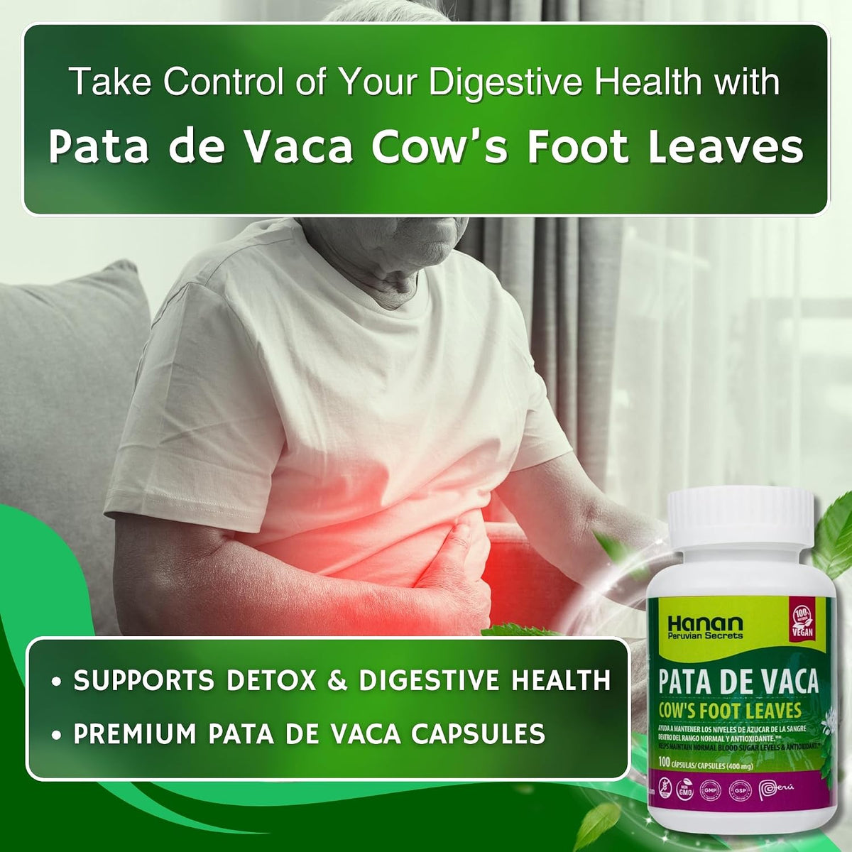 Hanan Pata de Vaca 100 Capsules – Pure Cow's Foot Leaves (Bauhinia forficata) for Detox & Digestive Support - görsel 5