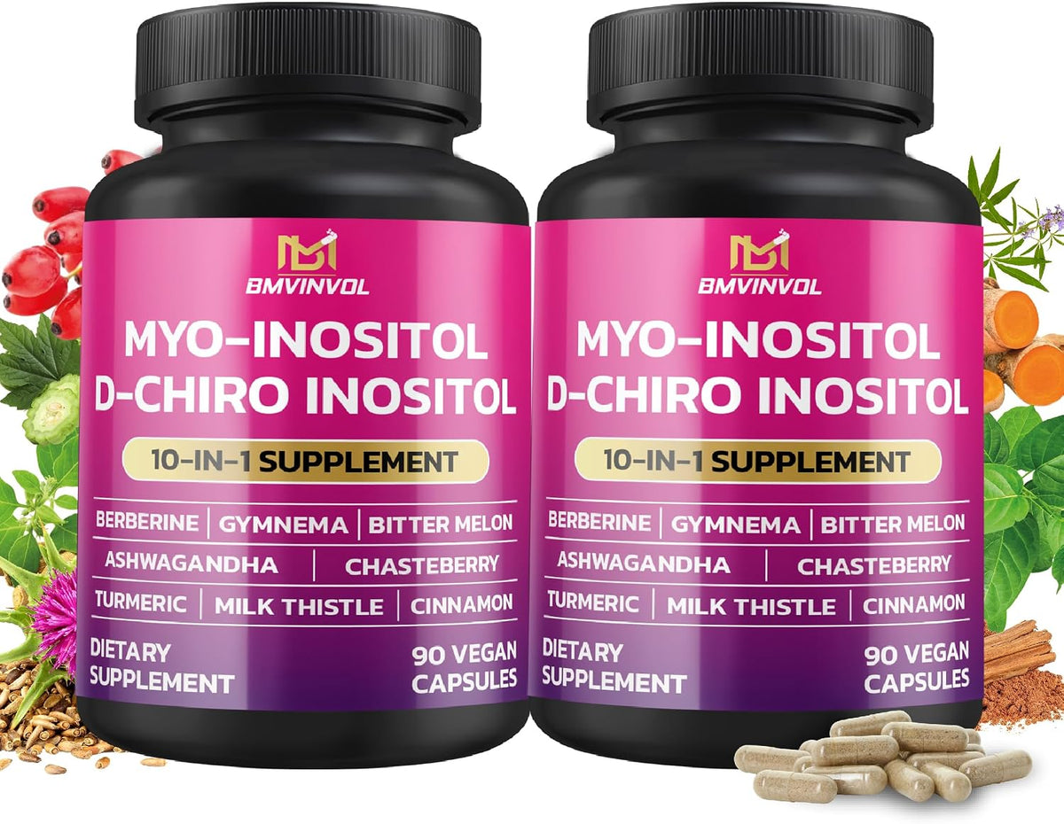 BMVINVOL Inositol Supplement 2 Pack – Myo-Inositol and D-Chiro Inositol 40:1 Ratio with Berberine, Ashwagandha & More – 60 Day Supply - görsel 1