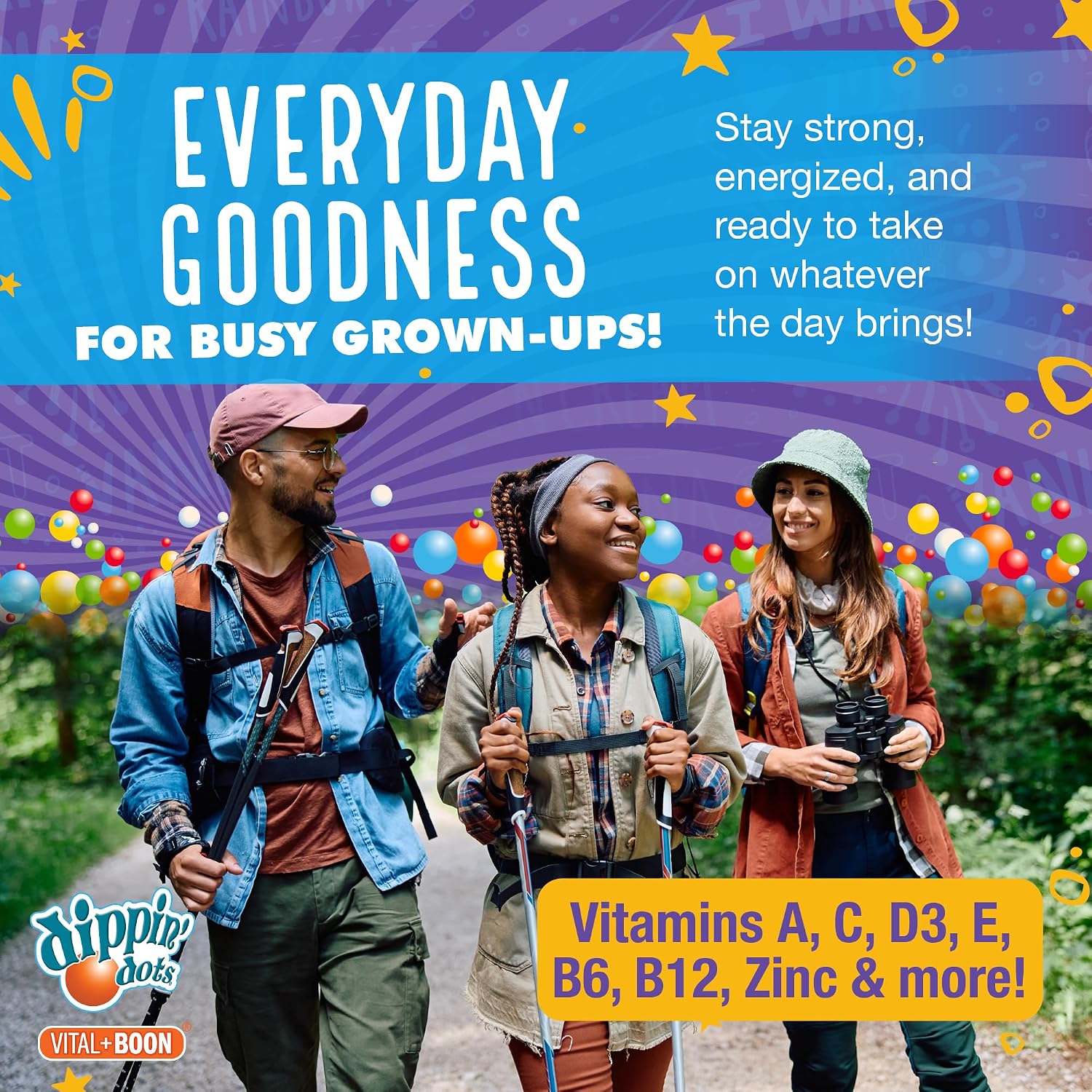 Vital+Boon Dippin' Dots – Multivitamin Gummies for Adults – Gummy Vitamins with Vitamin A, B6, C, D3, E & Folic Acid – Vegetarian, Non-GMO, Gluten-free (60 Gummies) - görsel 3