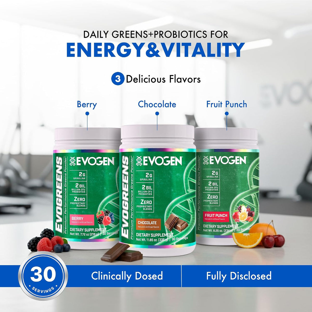 Evogen Evogreens - Super Greens Powder with Organic Spirulina, Probiotics & Pomanox Pomegranate Extract | Berry | 30 Servings - görsel 2