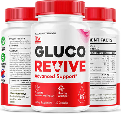 Gluco Revive - GlucoRevive, Gluco Revive Pills, GlucoRevive Support, GlucoRevive Capsules, Gluco Revive All Natural Premium Formula, 30 Capsules