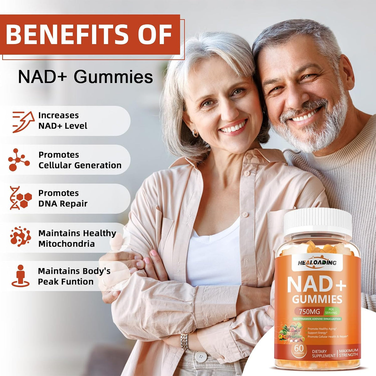 HEALOADING NAD+ Gummies with Resveratrol - 750mg NAD+ Supplement for Cellular Health & Energy - görsel 5