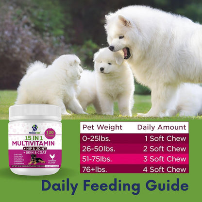 15-in-1 Postnatal Vitamins for Dogs - Recovery, Joint, Skin & Coat Support - Probiotics & Multivitamins - 120 Chewable Chicken Flavour Tablets