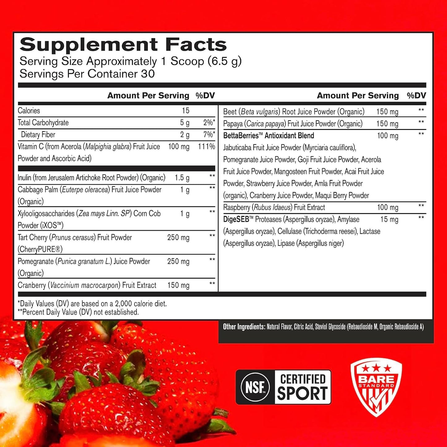 BPN Strong Reds Superfood Powder - Strawberry Flavour, 30 Servings - görsel 2