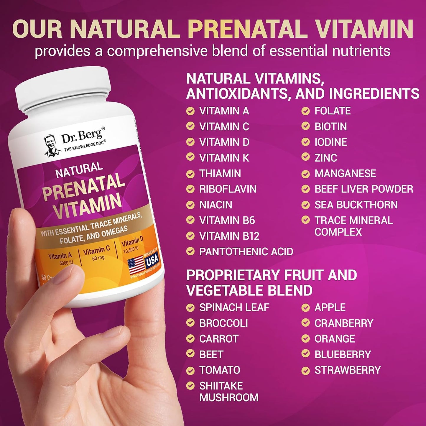 Dr. Berg Natural Prenatal Vitamins - Prenatal Multivitamin with Folate, Omegas & Superfoods (60 Capsules) - görsel 7