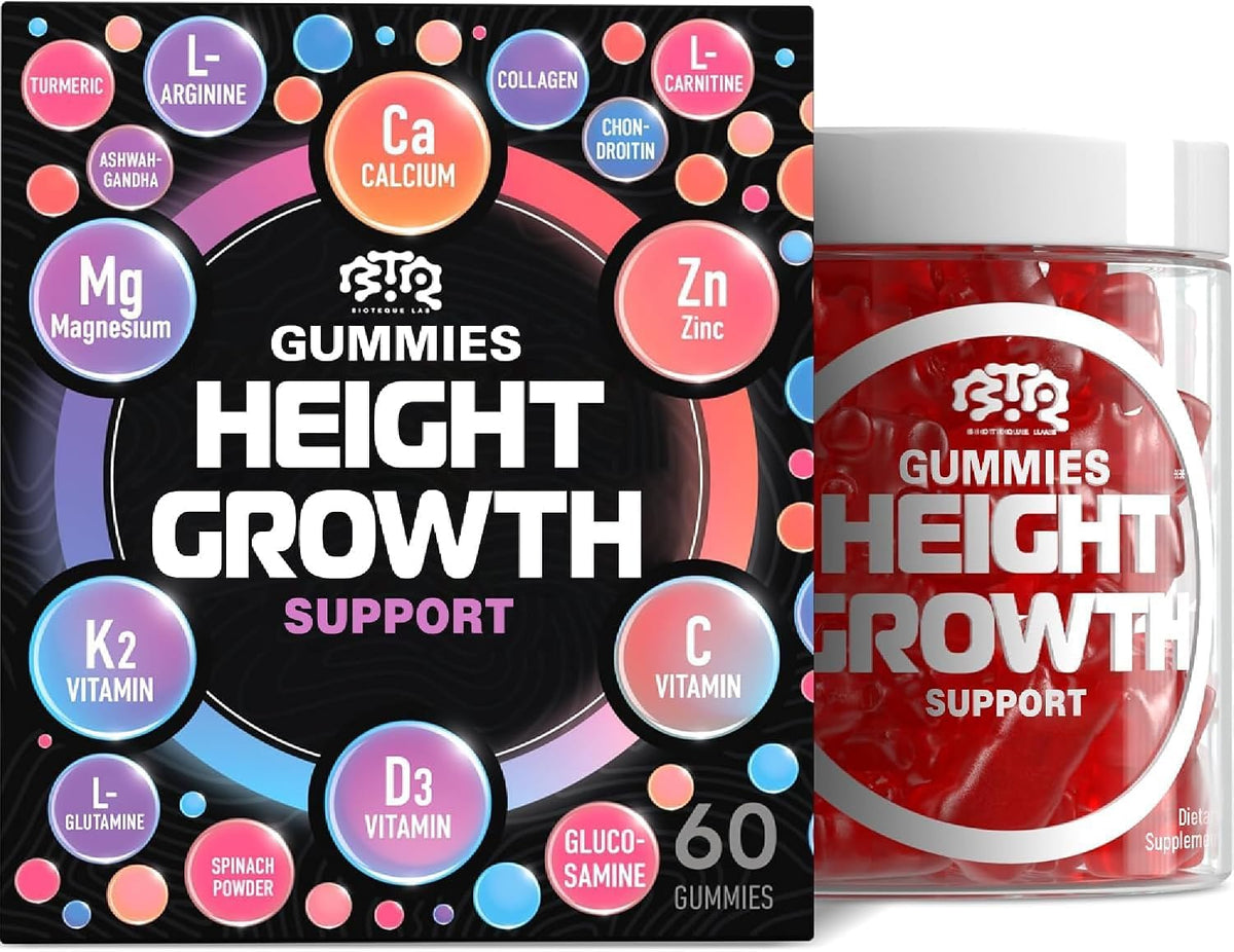 BIOTEQUELAB Height Growth Increase Gummies - Calcium, Magnesium, Zinc, Ashwagandha, Glucosamine Multivitamin for Teens, Kids, Adults - görsel 1