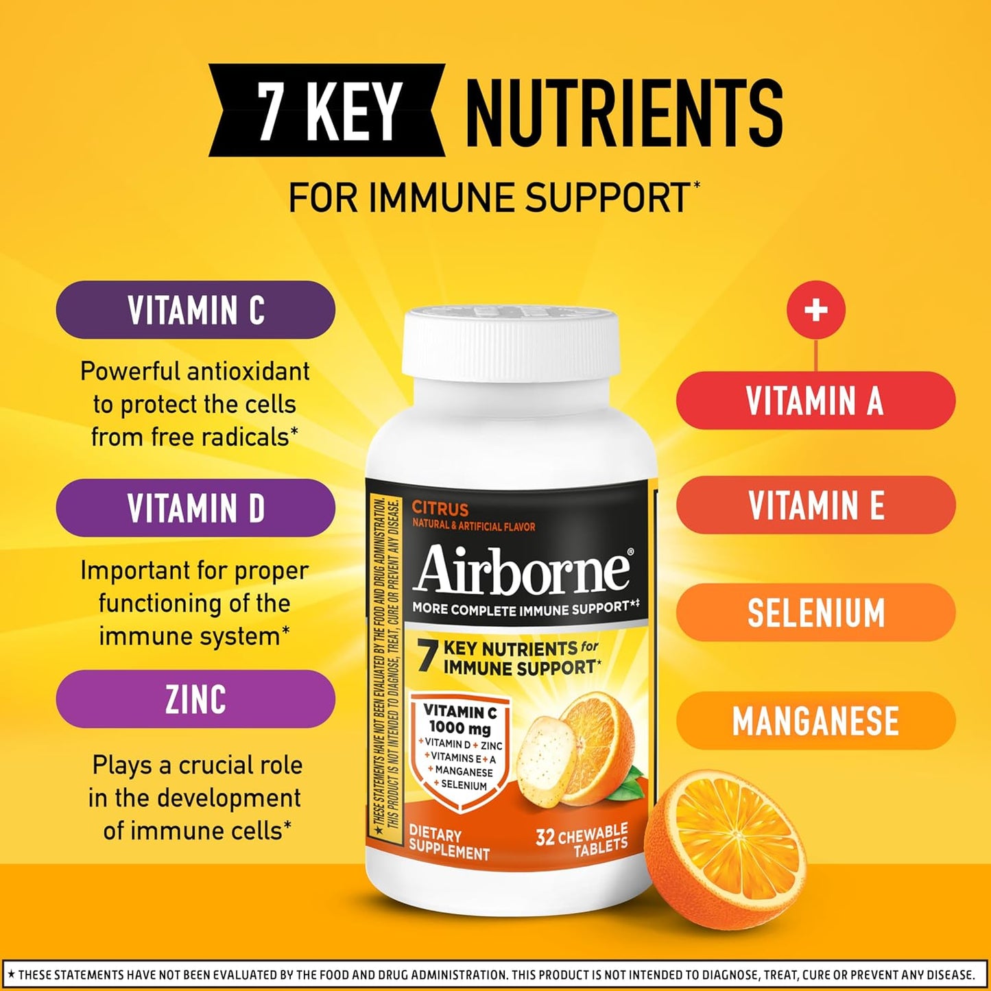 Airborne Vitamin C 1000mg (per Serving) Citrus Chewable Tablets, 32 Count - görsel 3