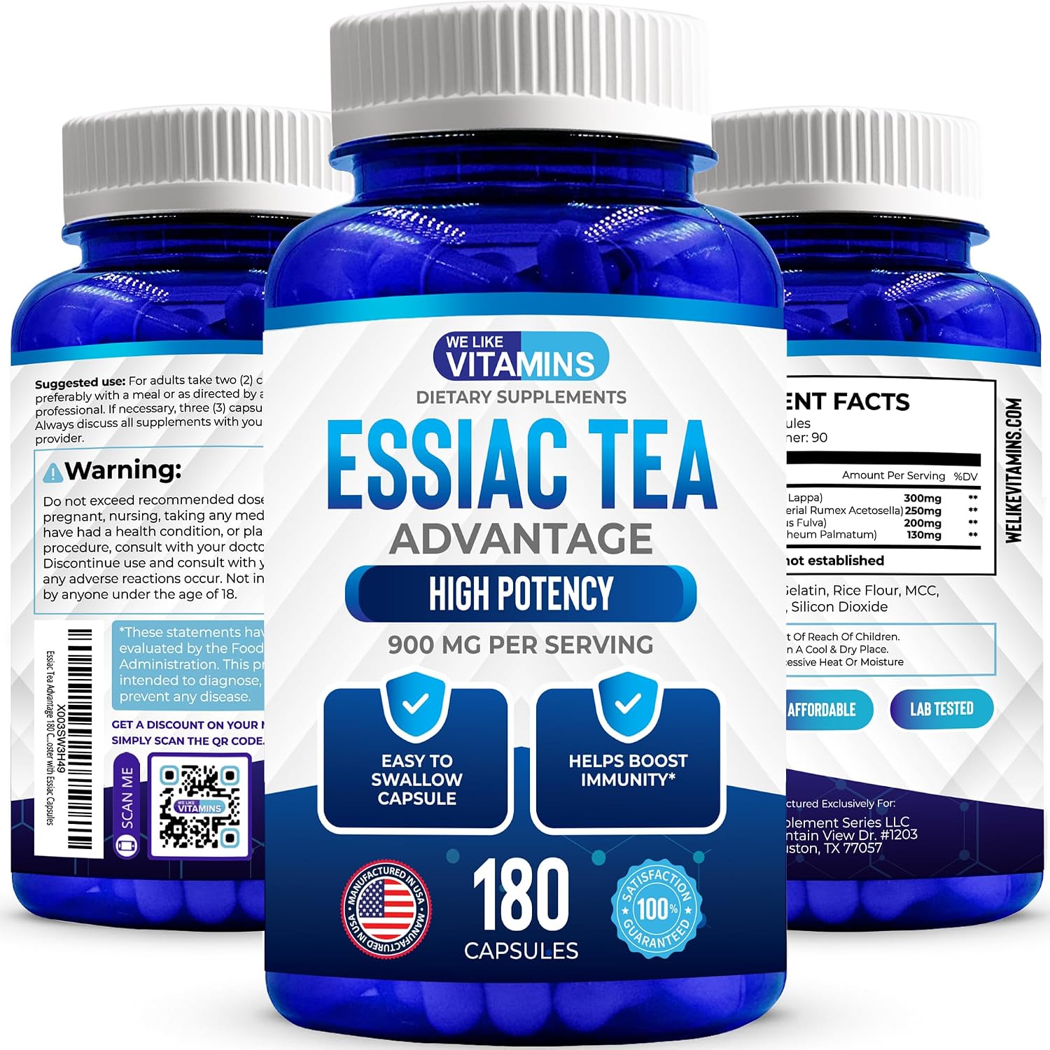 We Like Vitamins Essiac Tea Capsules - 180 Count - 900mg Daily Dose - Herbal Supplement with Burdock, Sheep Sorrel, Slippery Elm & Turkey Rhubarb - görsel 6