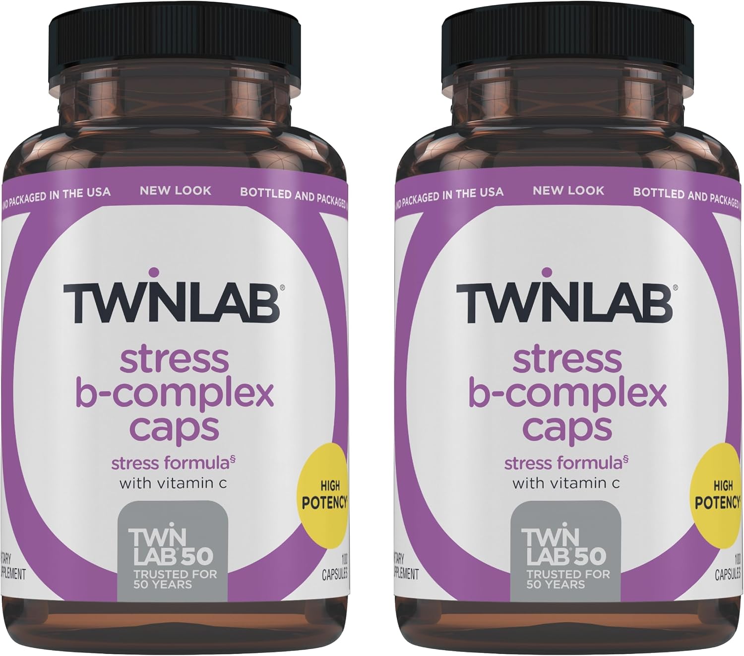Twinlab Stress B-Complex Capsules – Energy Support Supplement with Vitamin B12 and B6, 100 Capsules (Pack of 2) - görsel 1