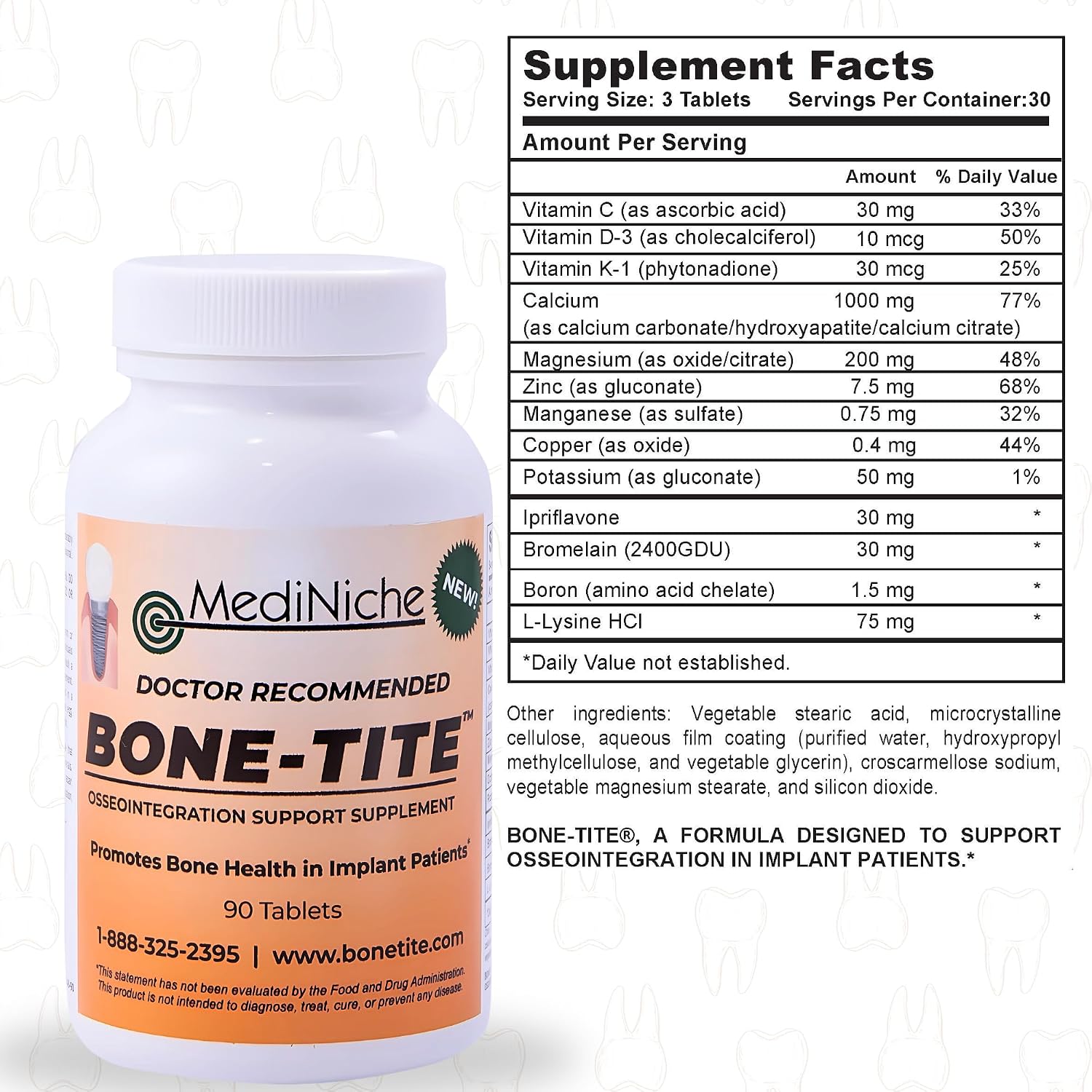 Bone-Tite Osseointegration Support Food Supplement – Key Vitamins, Minerals and Nutrients for Dental Implant Support (90 Tablets) - görsel 7