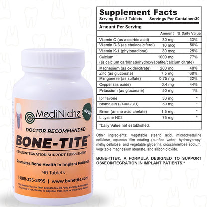 Bone-Tite Osseointegration Support Food Supplement – Key Vitamins, Minerals and Nutrients for Dental Implant Support (90 Tablets)