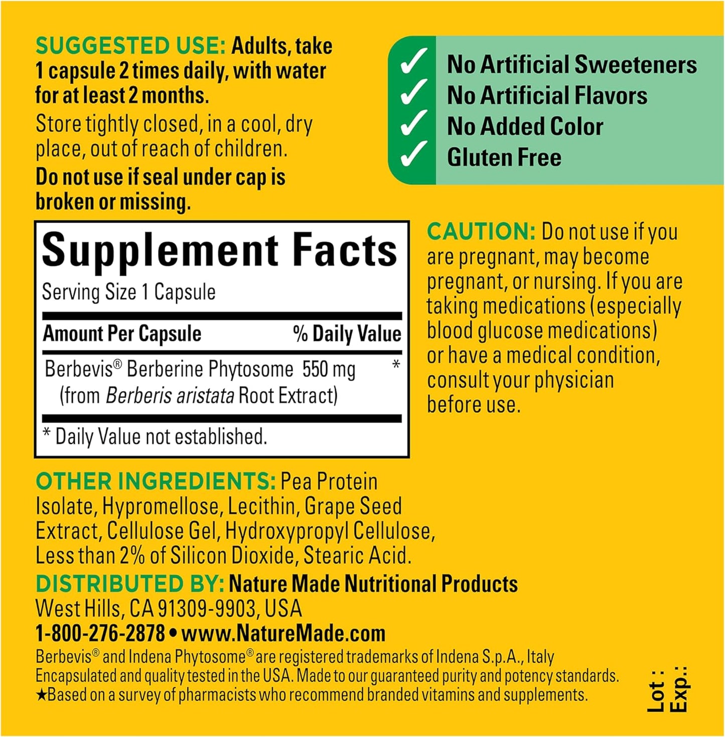 Nature Made Better Absorption Berberine Phytosome Food Supplement, 1100mg, 60 Capsules - görsel 6