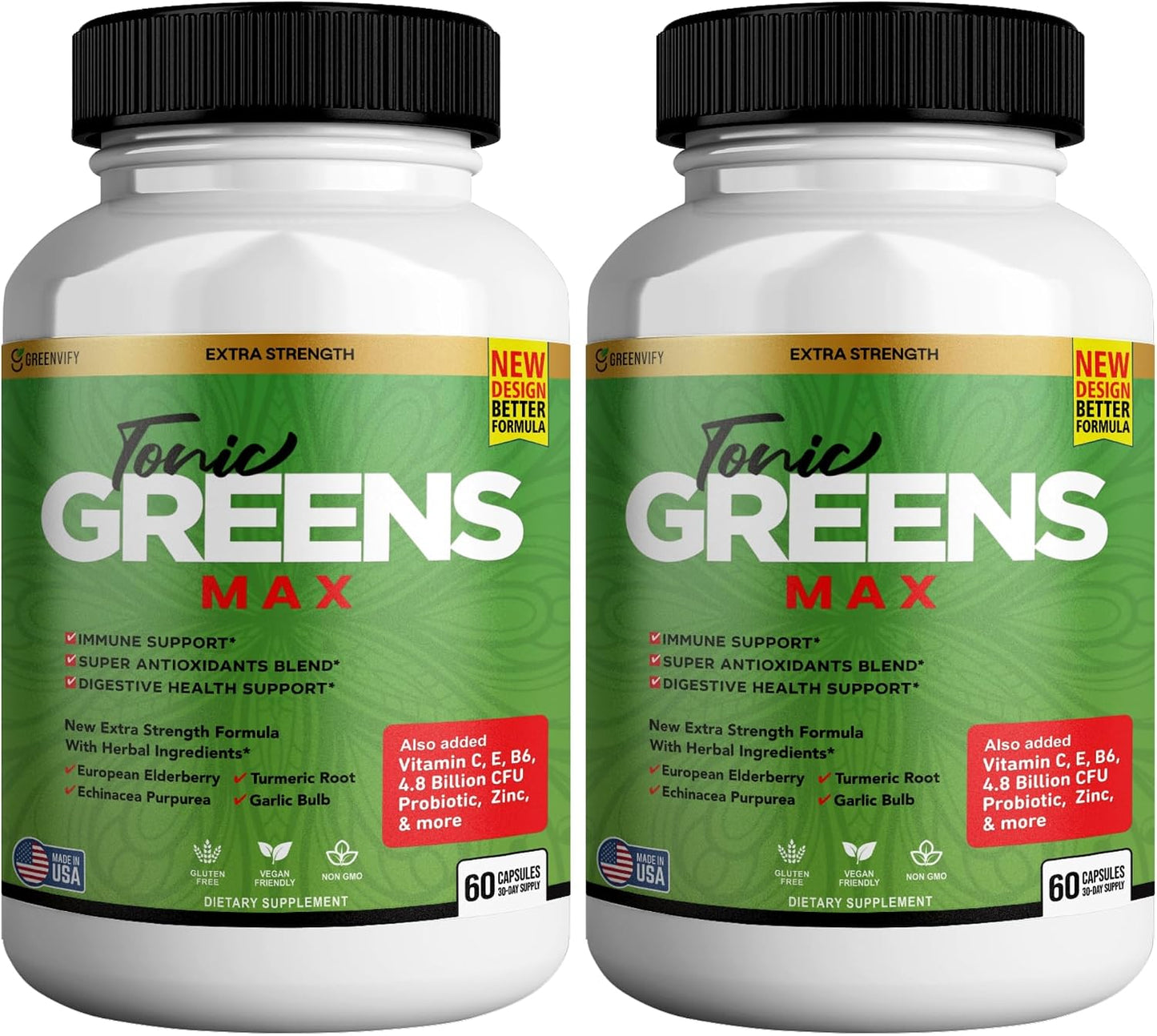 Tonic Greens Max, Extra Strength Immune Support Supplement, 60 Capsules, with Elderberry, Turmeric, Probiotics - görsel 8
