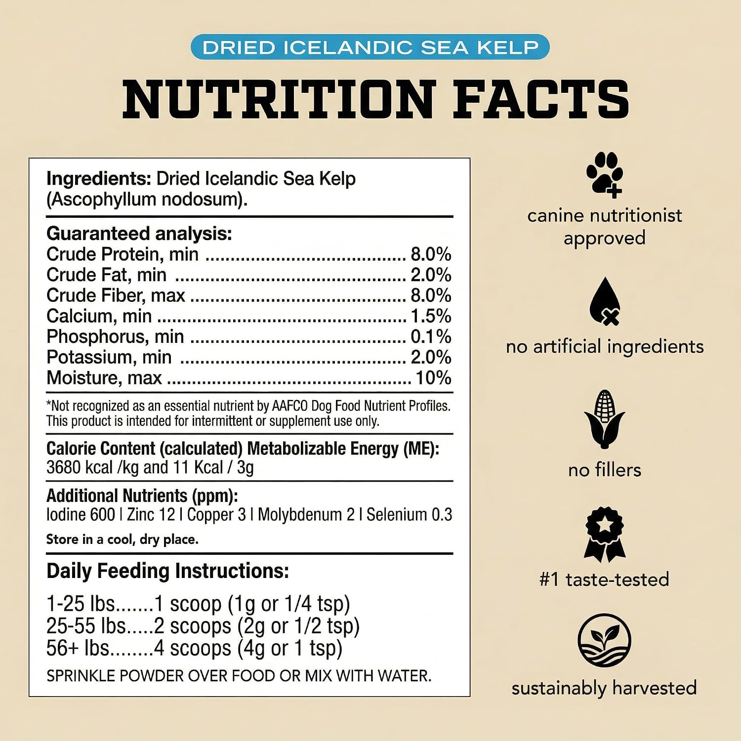 Organic Kelp Powder for Dogs, Dried Sea Kelp Supplement for Normal Thyroid Function, Dental Hygiene, Immune Support, Digestion, Skin & Coat – Iodine Rich – Multivitamin for Cats & Dogs – Made in the USA - görsel 7