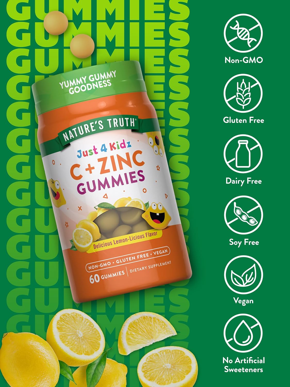 Nature's Truth Vitamin C Gummies for Children | with Zinc | 60 Count | Vegan, Non-GMO & Gluten-free - görsel 3