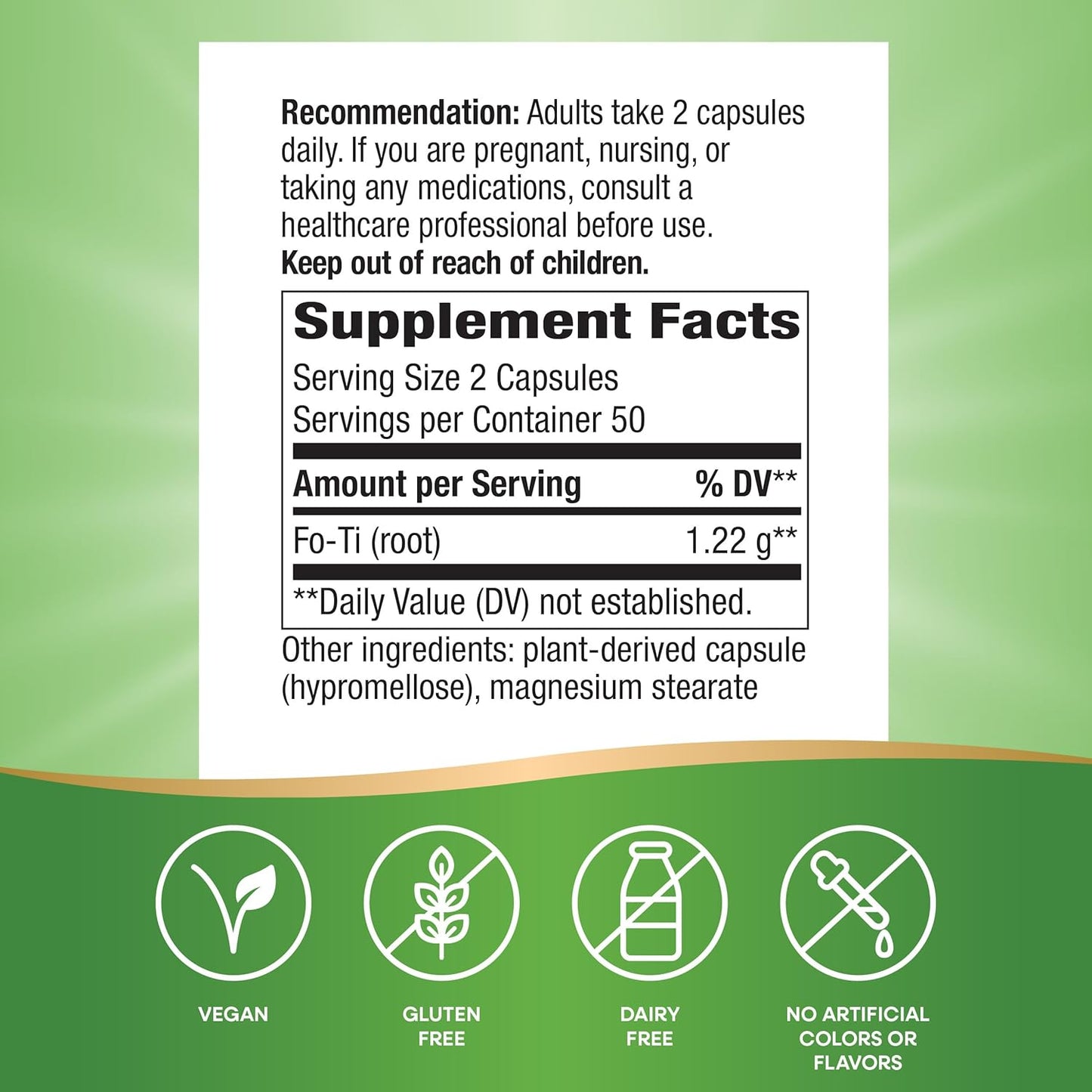 Nature's Way Fo-Ti Root, Traditional Chinese Herb, 1,220 mg per Serving, 100 Vegan Capsules - görsel 5