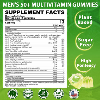 NEVISS Men's 50+ Multivitamin Gummies - Sugar-Free with Omega-3 & CoQ10