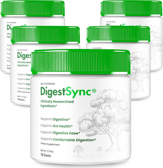 DigestSync Gut Health Powder, Official Digest Sync Supplements Advanced Formula - Maximum Strength, All Natural Powder for Digestive Support, Premium Formula DigestSync Reviews (5 Pack)