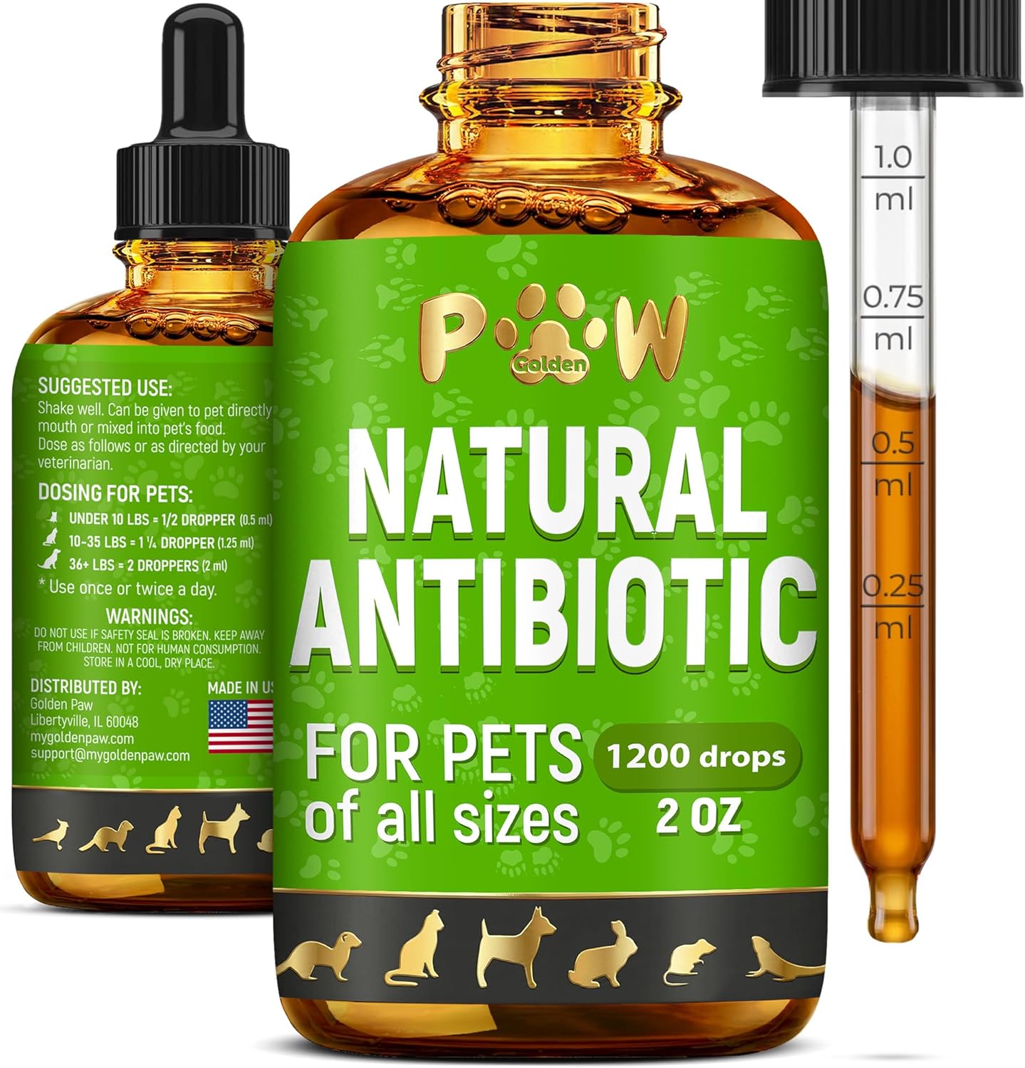 Golden Paw Natural Antibiotics for Dogs and Cats – Organic Liquid Immune Support Drops (60 ml) - görsel 1