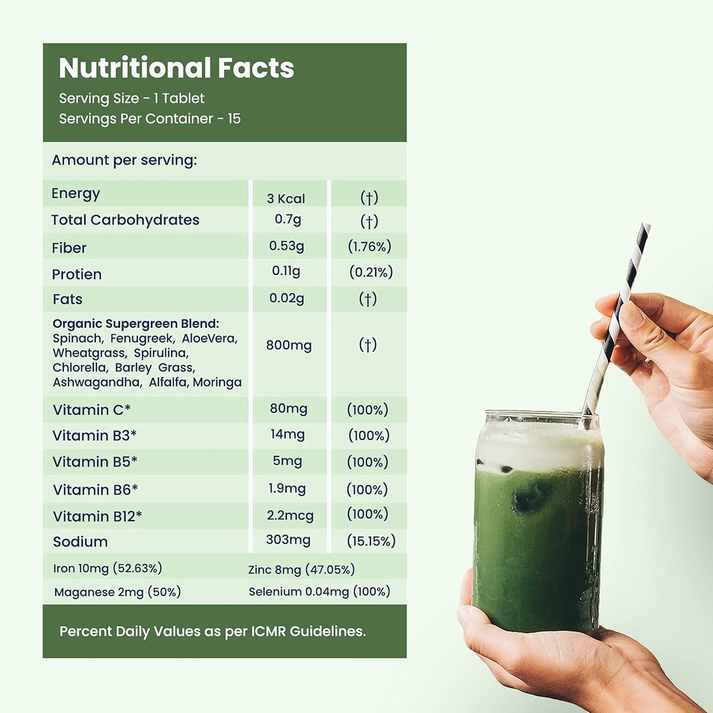 WELLBEING NUTRITION Daily Greens - Natural Lemon and Lime Flavour - 15 Tablets - görsel 4