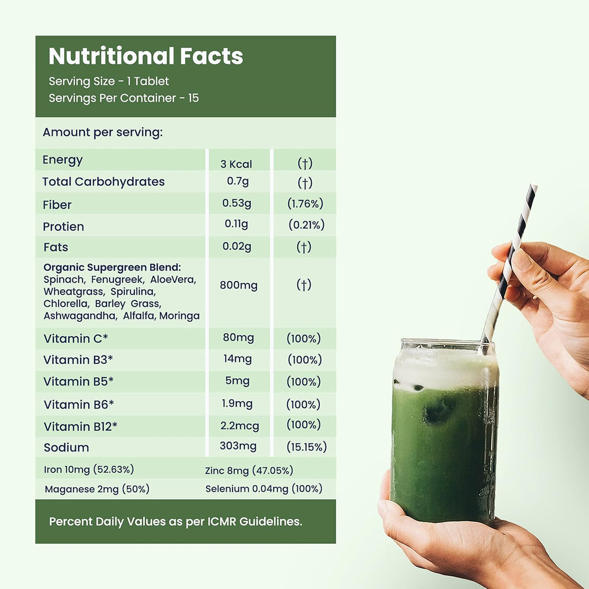 WELLBEING NUTRITION Daily Greens - Natural Lemon and Lime Flavour - 15 Tablets - görsel 4