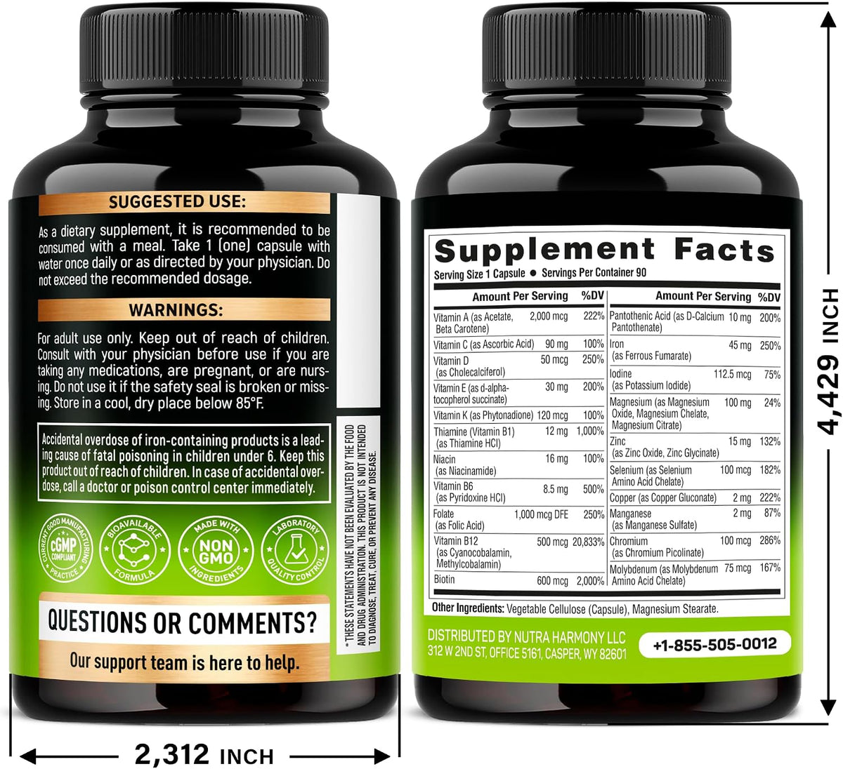Bariatric Multivitamin - 45 mg Iron Supplement - Lab Tested - for Women and Men - All-in-One, 21 Essential Vitamins - Gastric Sleeve Support - Free of Sugar, Gluten and Soya - 90 Capsules, Once Daily - görsel 2