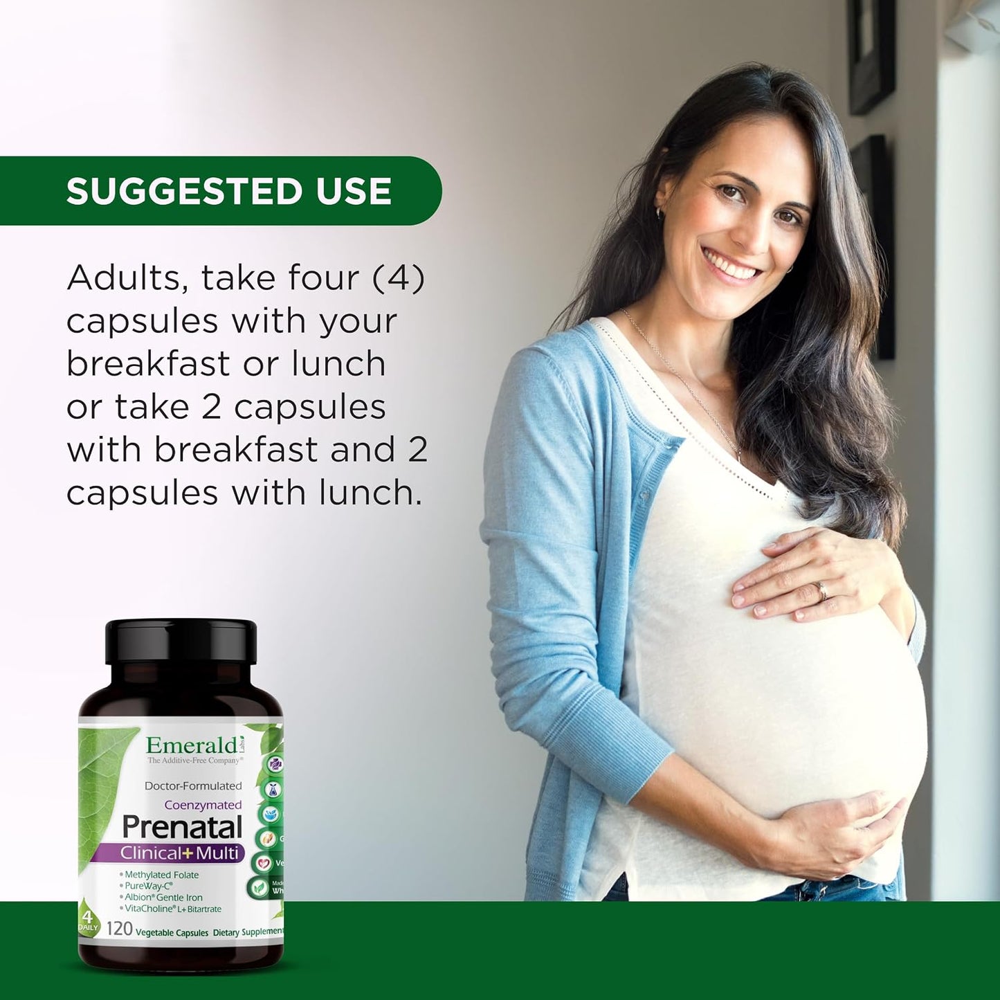 EMERALD LABS Prenatal Clinical Multi - Prenatal Multivitamin with Methylfolate, Albion Chelated Gentle Iron, Wholefood Ingredients & More - Soya & Gluten-Free - 120 Vegetable Capsules - görsel 5