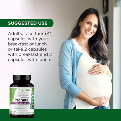 EMERALD LABS Prenatal Clinical Multi - Prenatal Multivitamin with Methylfolate, Albion Chelated Gentle Iron, Wholefood Ingredients & More - Soya & Gluten-Free - 120 Vegetable Capsules