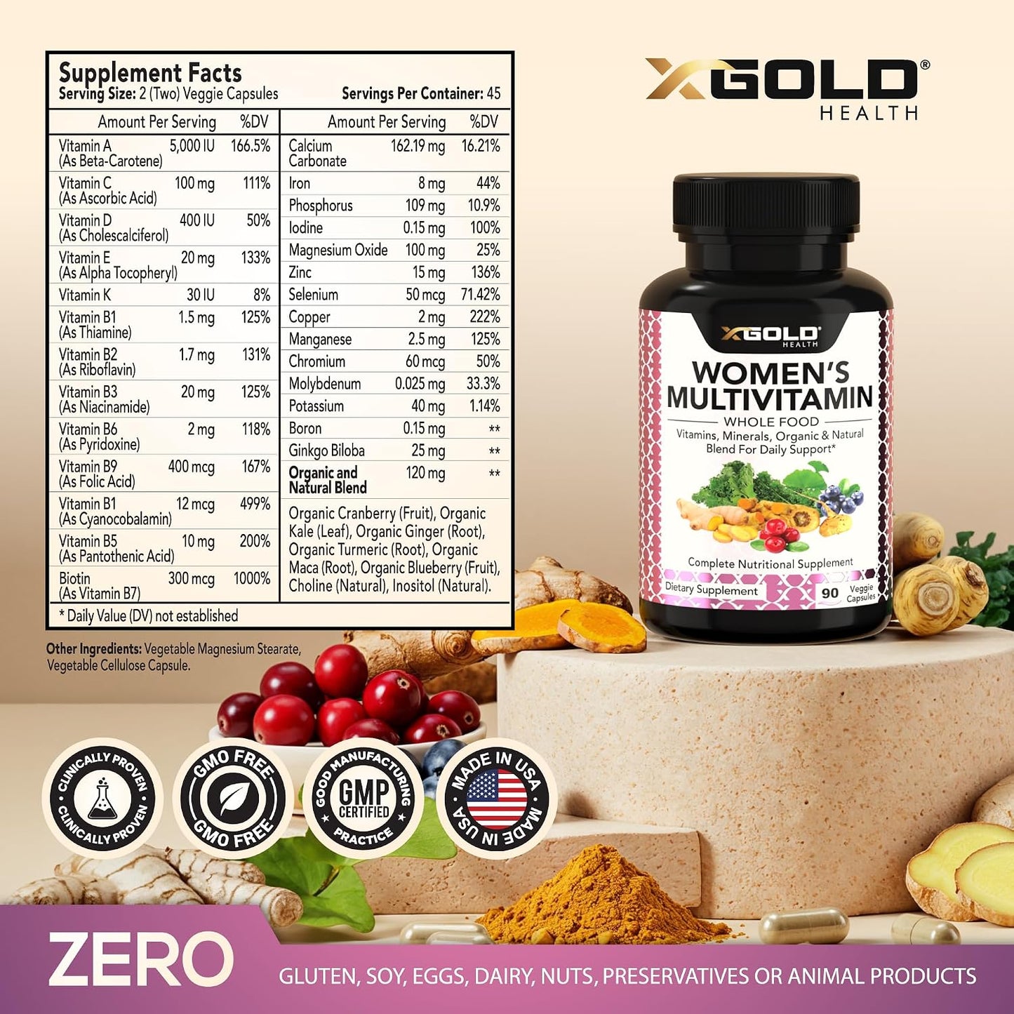 Vegan Women's Daily Multivitamin 50 Plus - Organic Wholefood Based - 90 Capsules - görsel 2