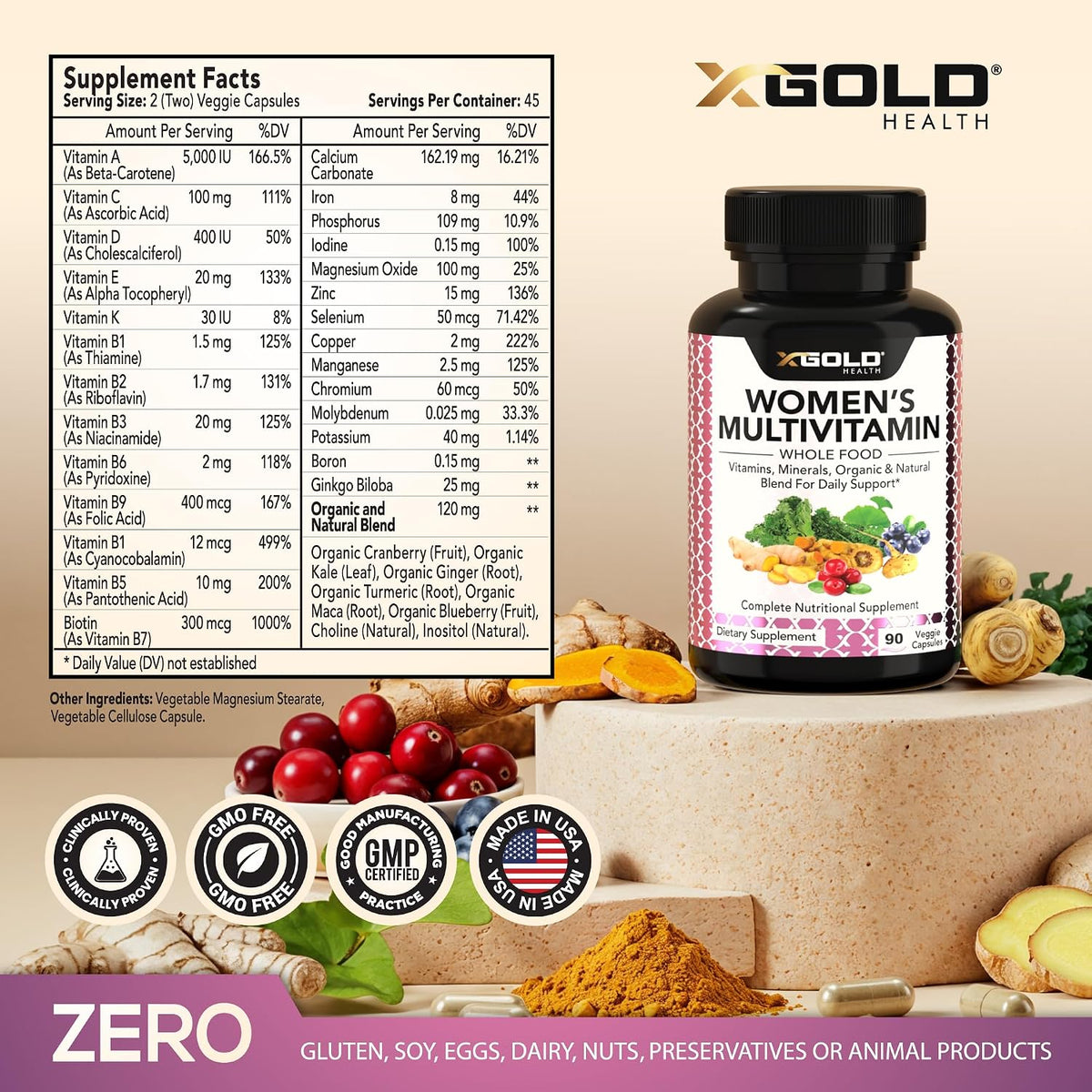 Vegan Women's Daily Multivitamin 50 Plus - Organic Wholefood Based - 90 Capsules - görsel 2