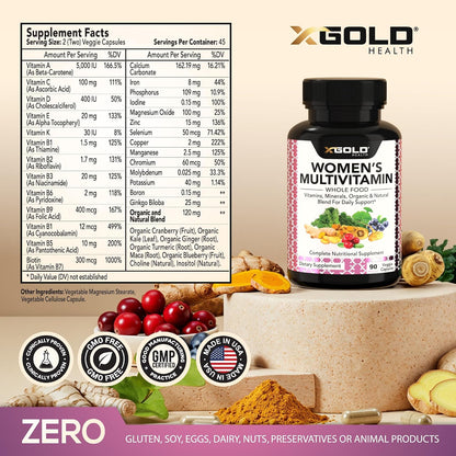 Vegan Women's Daily Multivitamin 50 Plus - Organic Wholefood Based - 90 Capsules