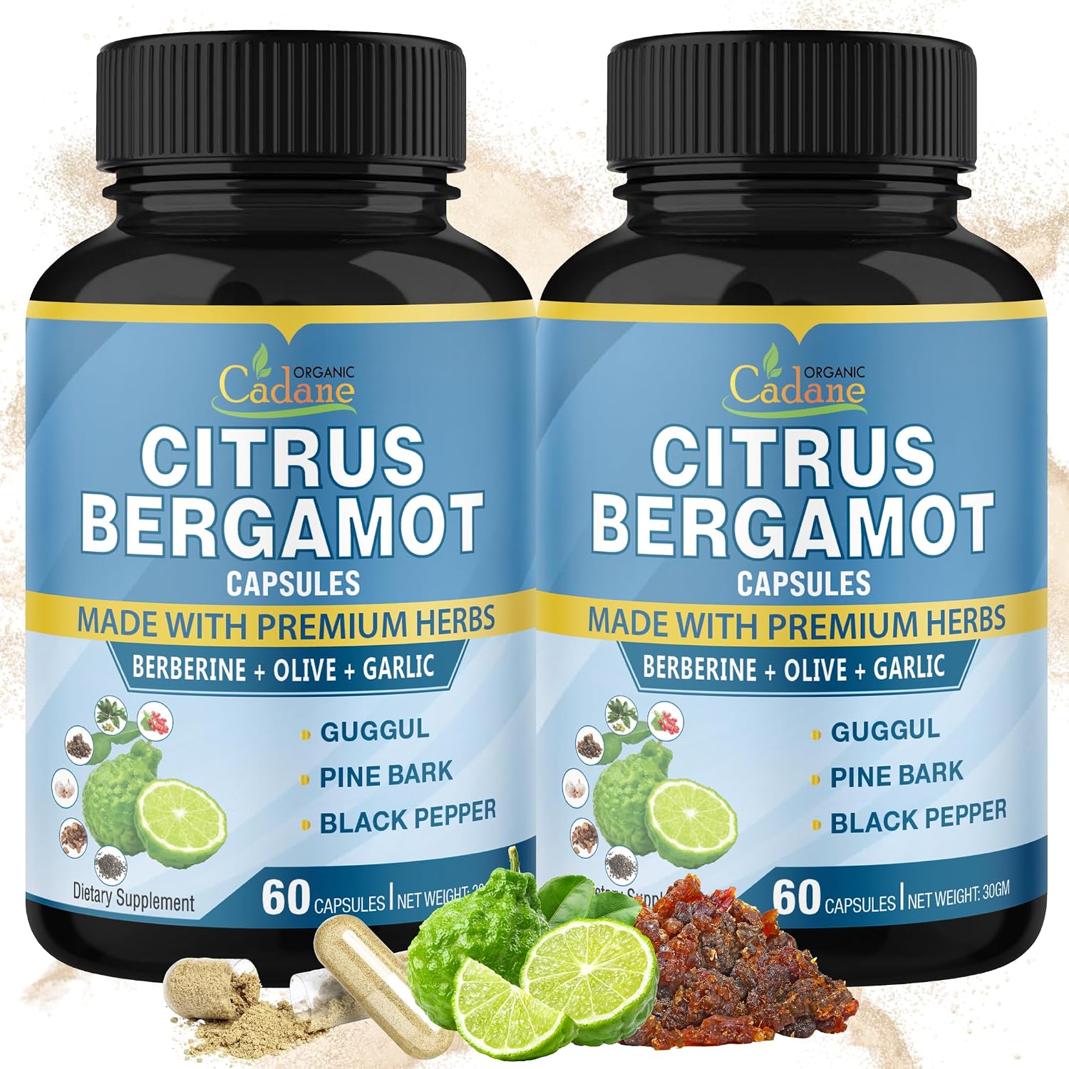 Cadane Citrus Bergamot Extract Capsules with Berberine and Herbal Blend – 2 Pack (120 Capsules, 4 Month Supply) - görsel 1