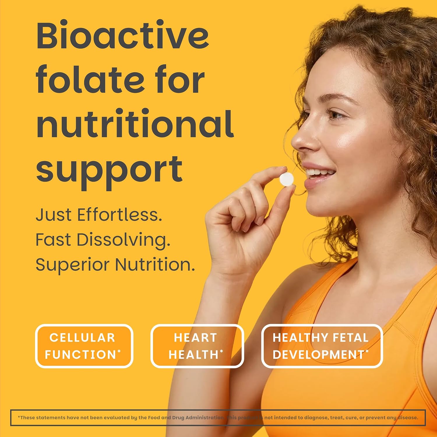 EZ Melts Dissolvable Folate - Methylated Folate Food Supplement - Orange Blast - 60 Tablets (1,667 mcg DFE) - görsel 2