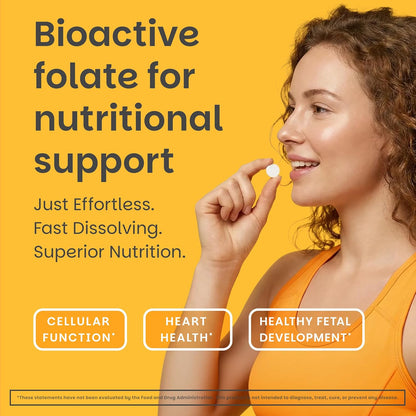 EZ Melts Dissolvable Folate - Methylated Folate Food Supplement - Orange Blast - 60 Tablets (1,667 mcg DFE)