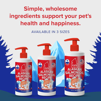 PLATO Wild Alaskan Salmon Oil Kibble Topper - Enhance Dog Food with Omega 3 & 6 Fatty Acids - For Healthy Skin & Coat - 946 ml
