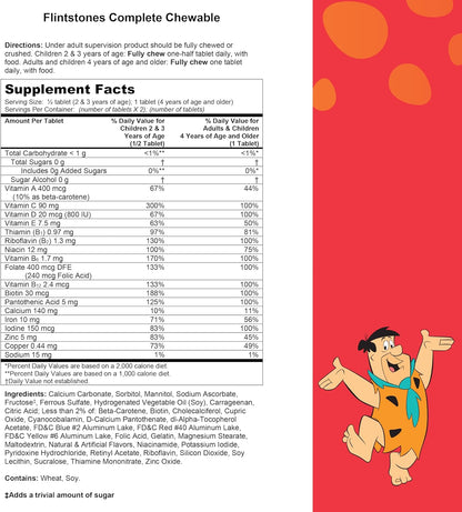 Flintstones Vitamins Chewable Children's Multivitamin, Complete with Iron, Calcium, Vitamin C, Vitamin D & More (180 Tablets)