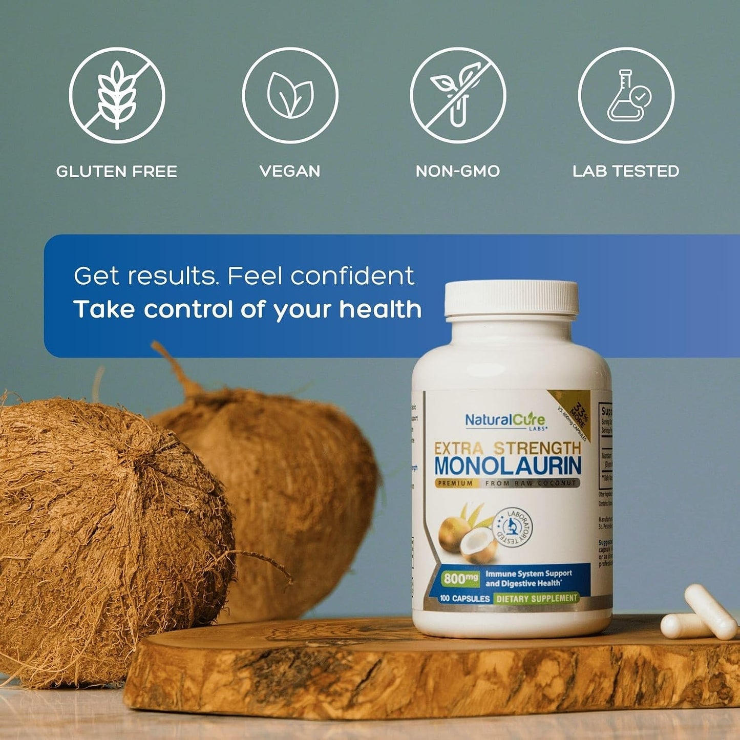 Natural Cure Labs Extra Strength Monolaurin 800mg, 100 Capsules, 33% More - görsel 3