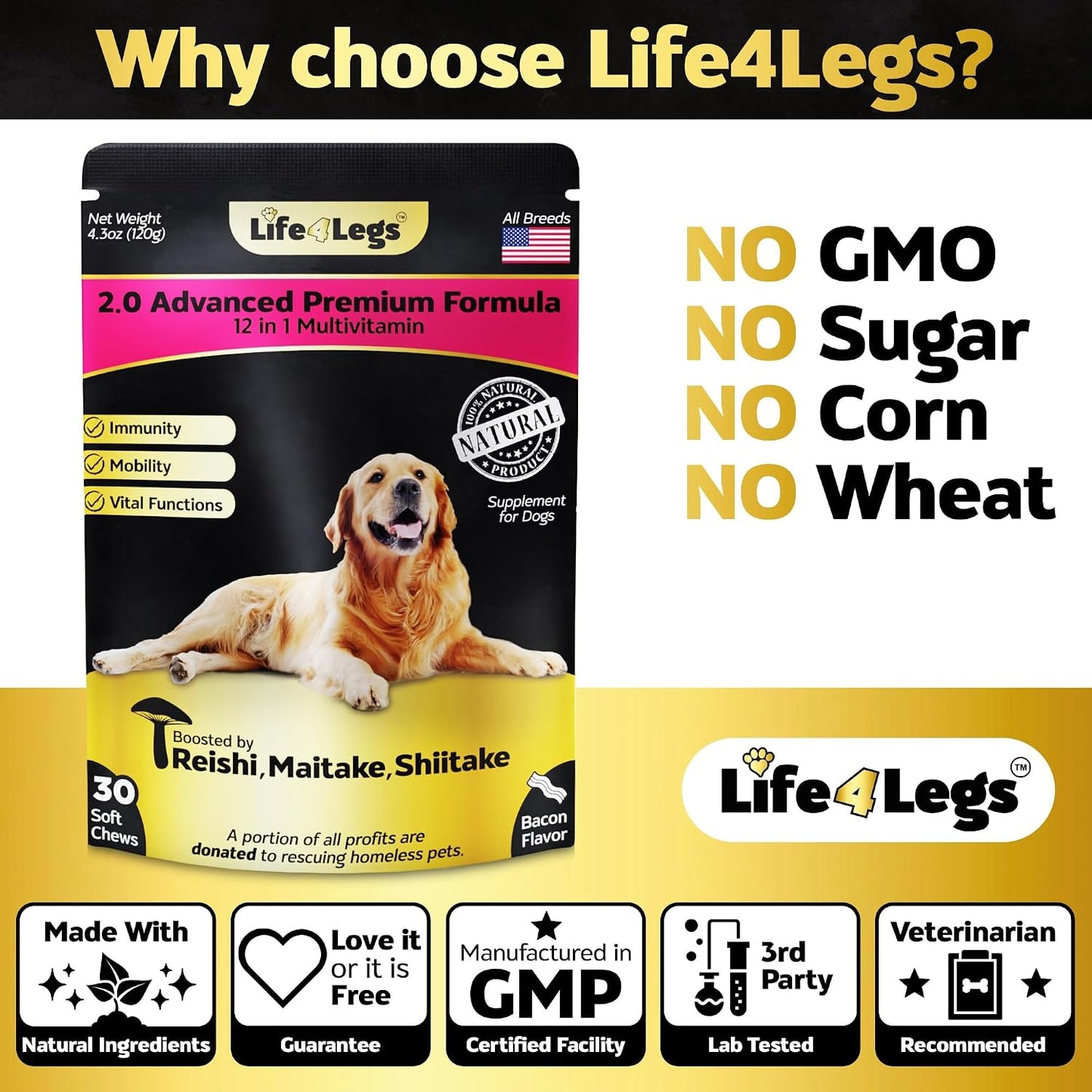 Life4Legs 12-in-1 Dog Multivitamin Soft Chews – Glucosamine, Hemp Oil, Probiotics - görsel 3