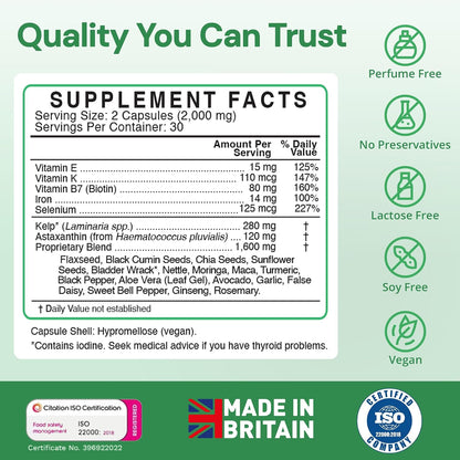 Strength & Spices Hair, Skin & Nails 100% Natural Supplement – 20 Ingredients with Biotin, Selenium & Zinc – 60 Vegan Capsules