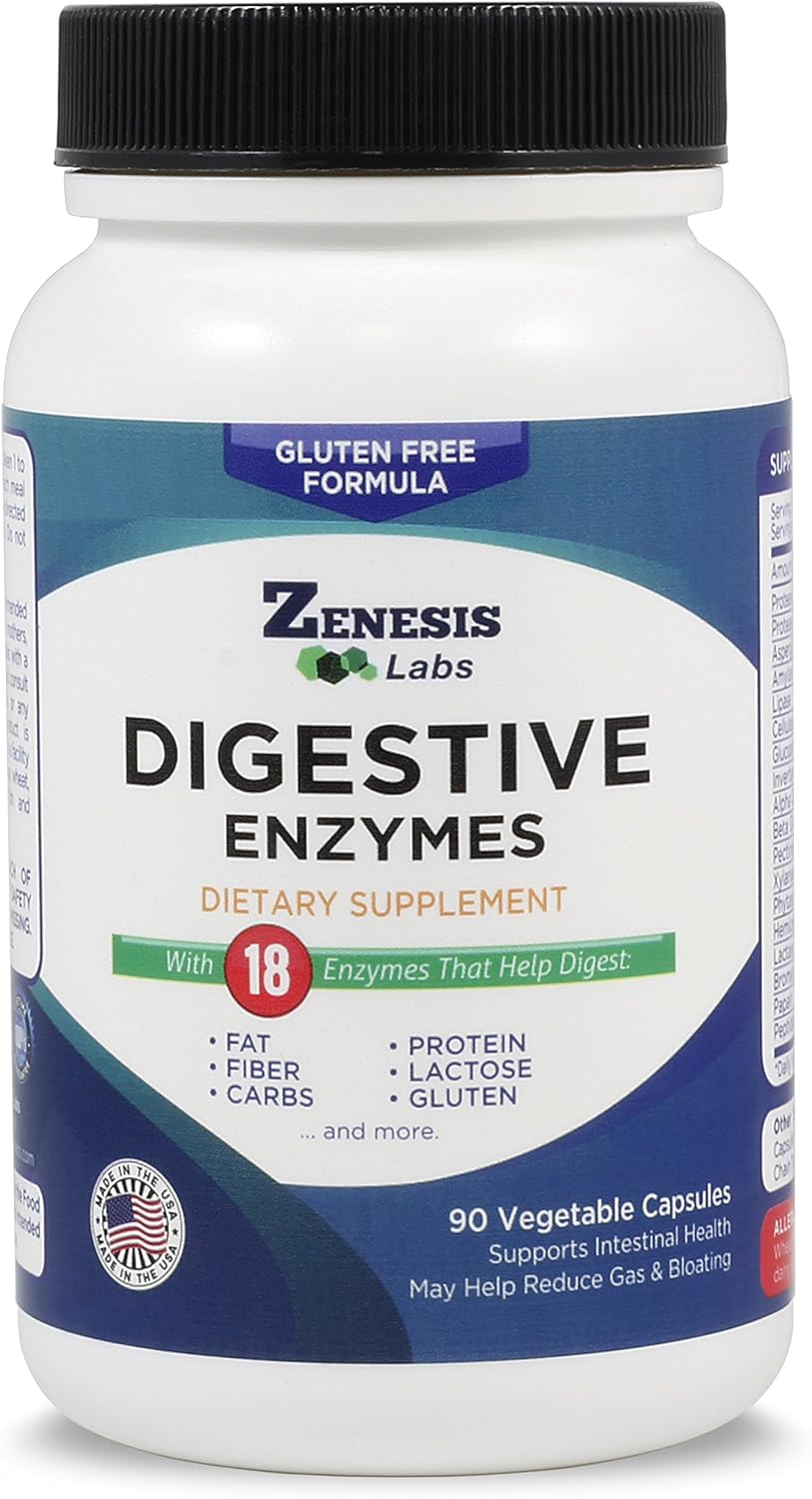Digestive Enzymes - with Amylase, Bromelain, Protease, Lipase & 14 Other Enzymes - 90 Capsules - görsel 1