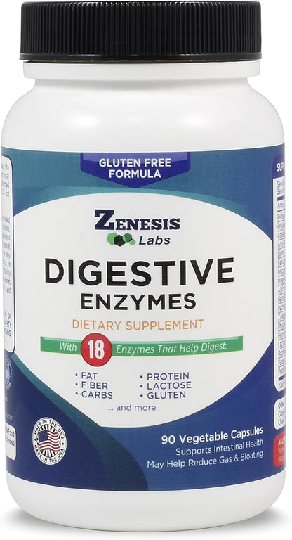 Digestive Enzymes - with Amylase, Bromelain, Protease, Lipase & 14 Other Enzymes - 90 Capsules