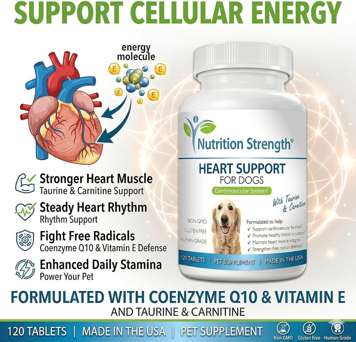 Nutrition Strength Heart Support for Dogs with Taurine & Carnitine, 120 Chewable Tablets - görsel 6
