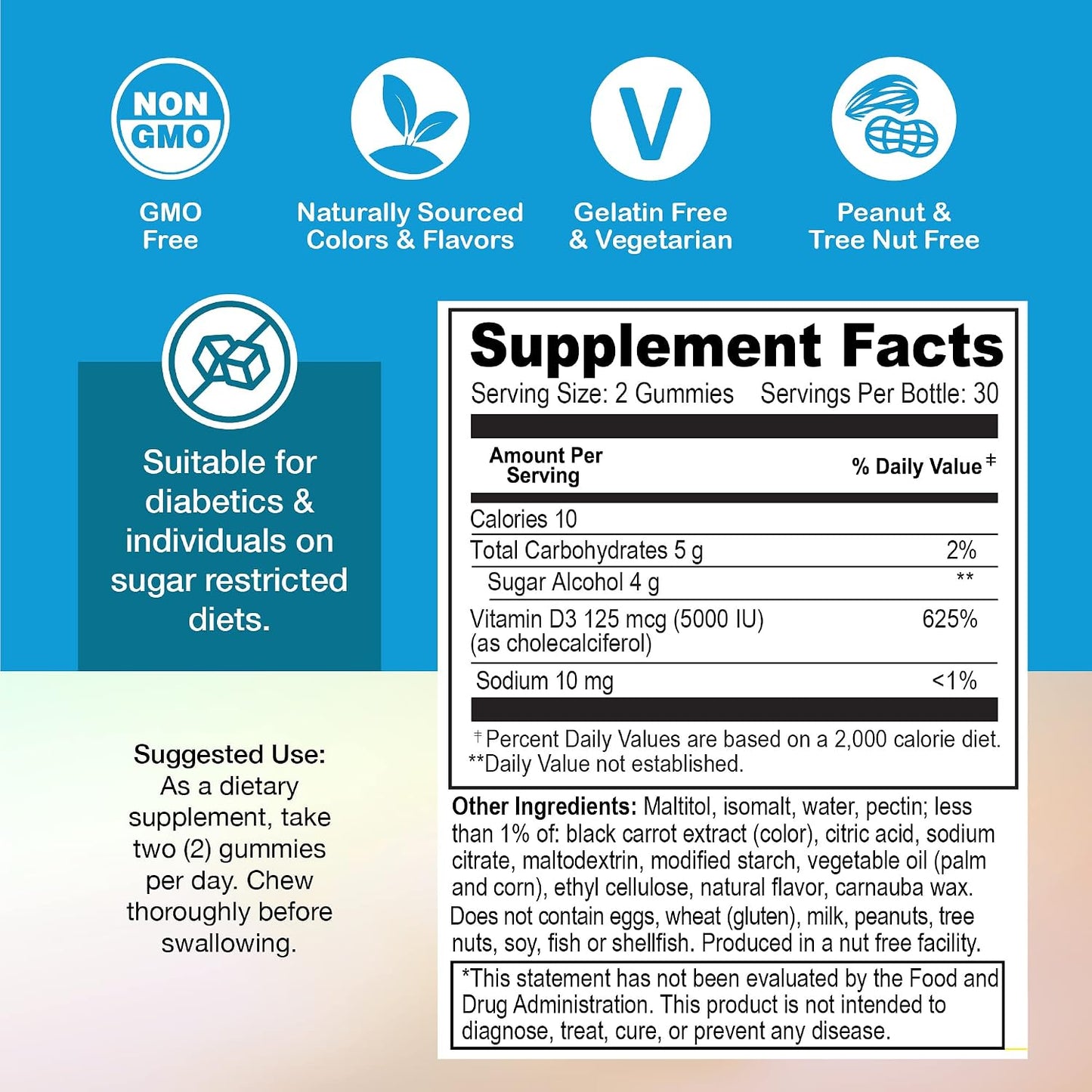 Yum-Vs Vitamin D3 Gummies - Sugar Free (5000 IU) - 60 Count - görsel 5