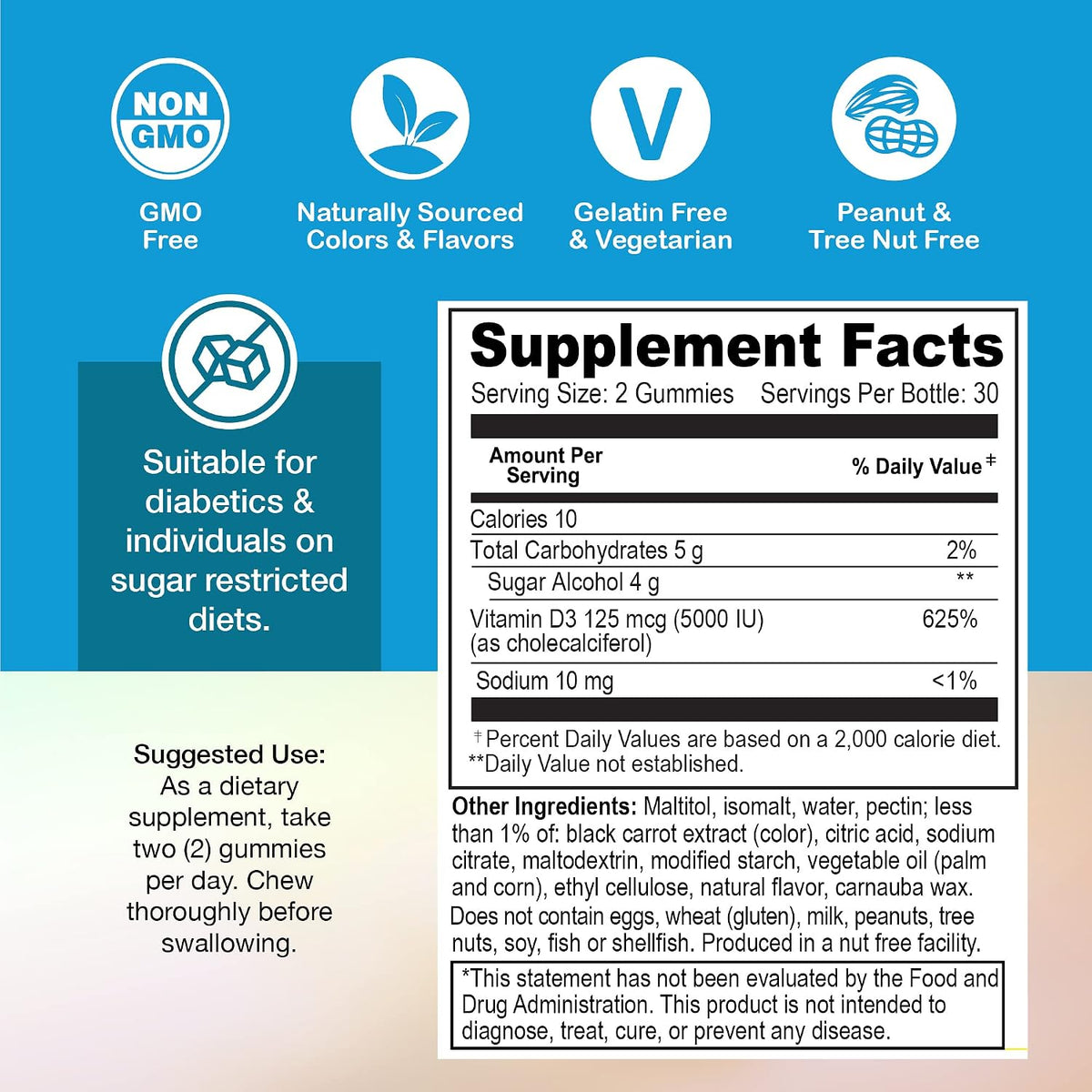 Yum-Vs Vitamin D3 Gummies - Sugar Free (5000 IU) - 60 Count - görsel 5
