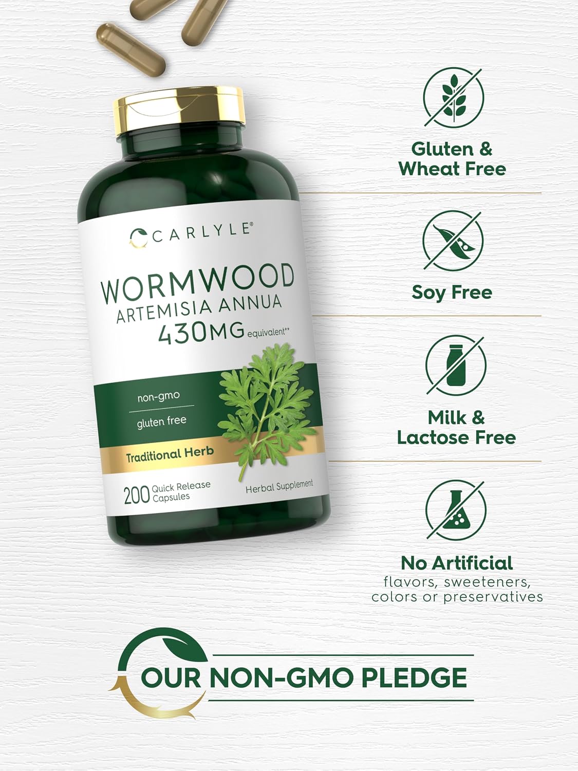 Carlyle Wormwood Capsules – 200 Count – Artemisia Annua Herb – Non-GM & Gluten-free Supplement - görsel 5