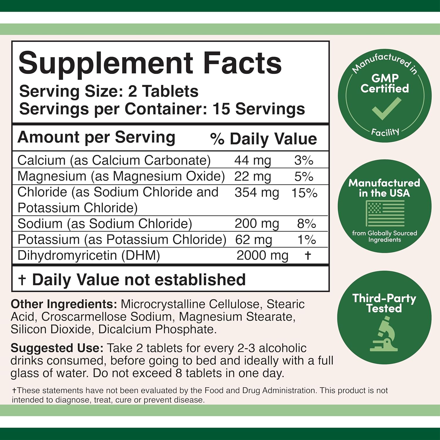 DHM1000 Dihydromyricetin (DHM) Tablets - 1,000mg per Tablet (30 Count) with Electrolytes by Double Wood - görsel 2