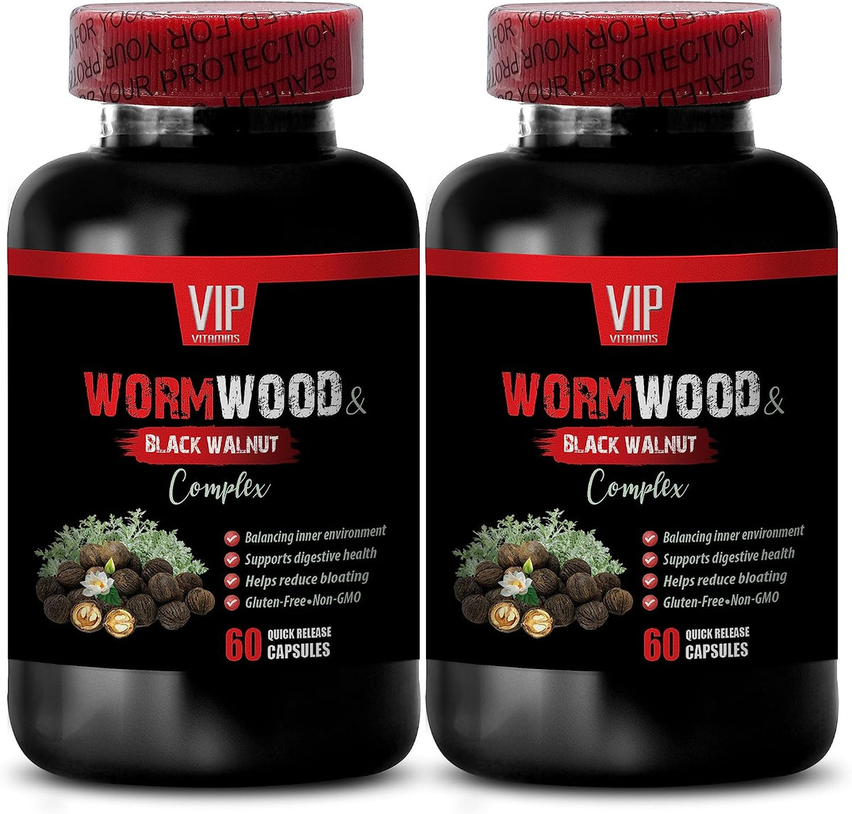 VIP Supplements Black Walnut Wormwood Complex - 1500 mg, 120 Capsules (2 Bottles) - görsel 1