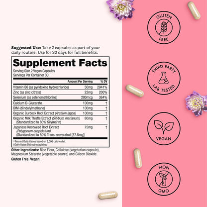 Winged Wellness Balanced Babe - Hormone Balance & Oestrogen Detox Supplement for Women with DIM & Milk Thistle, 60 Capsules