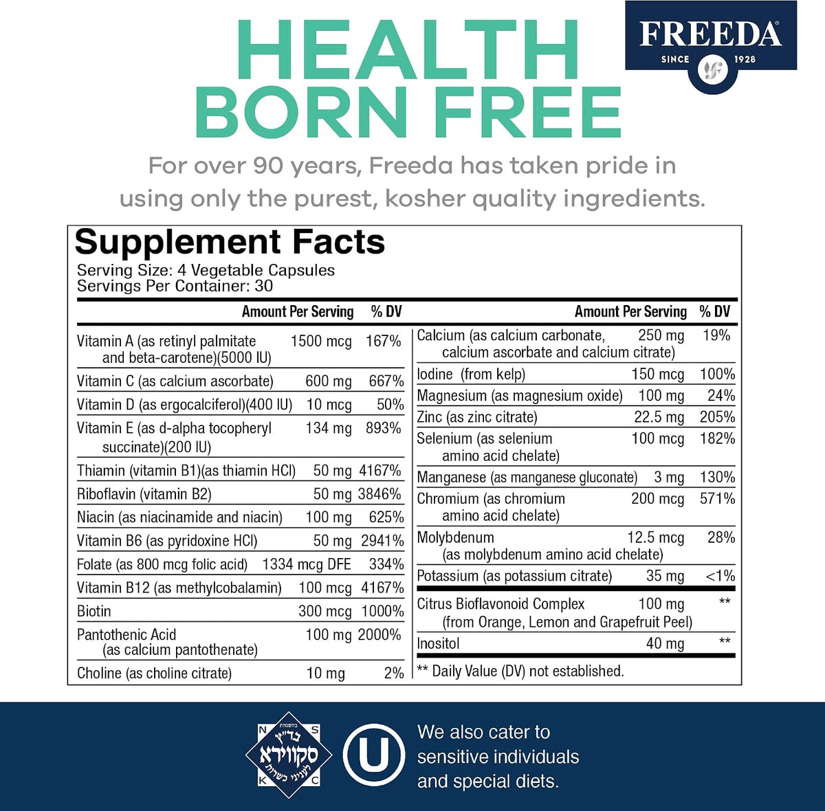 Freeda Maximum Strength Multivitamin – High Potency Daily Supplement for Active Adults – Iron Free – 120 Capsules - görsel 4