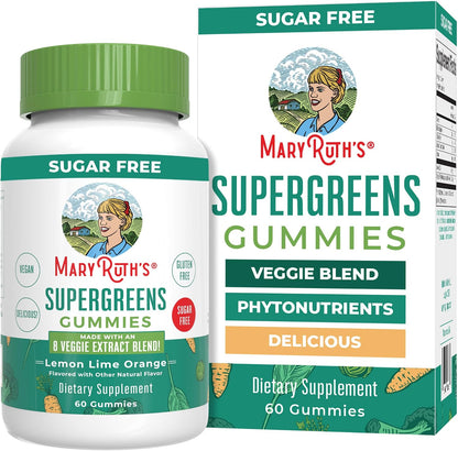 MaryRuth's Super Greens | Naturally-Occurring Quercetin | Spirulina | Broccoli Root | Kale Leaf | Sugar-Free Gummies for Adults and Kids Ages 4+ | 2g Fibre | Vegan | 60 Gummies